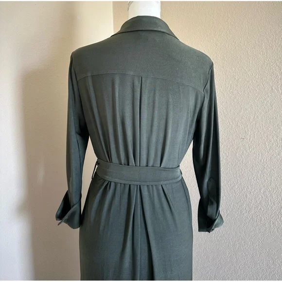 L'agence Rivi Midi Shirt Dress Olive Green XS Utility Business Casual Luxury - Picture 8 of 13